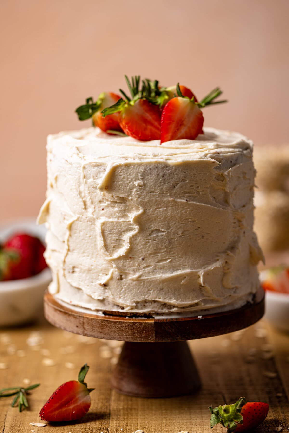 Closeup of Vegan Strawberry Oatmeal Cake