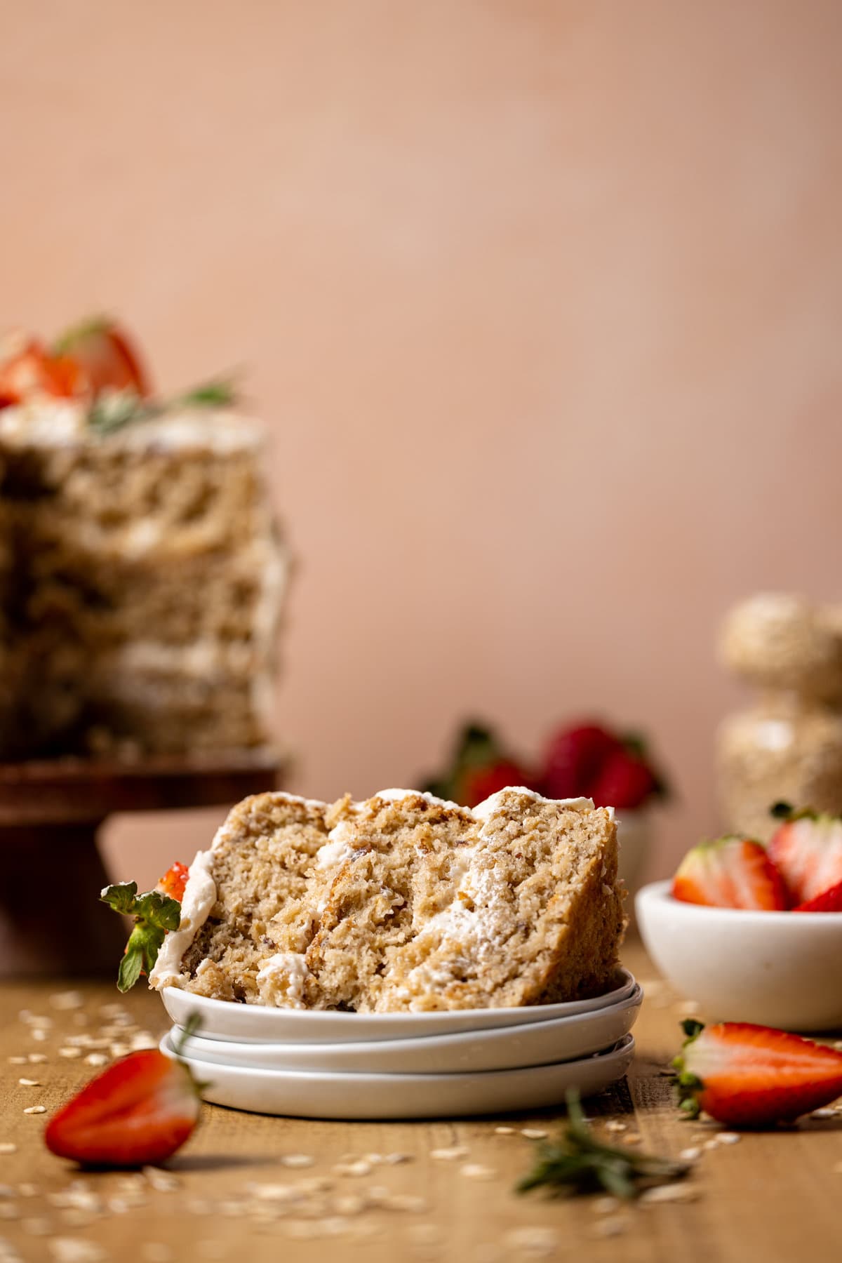 Slice of Vegan Strawberry Oatmeal Cake