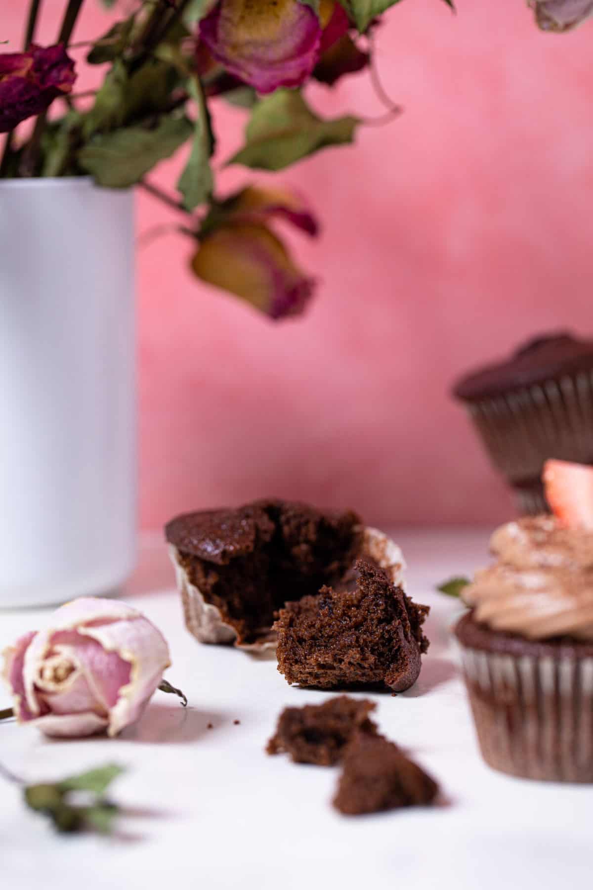 Bailey’s Chocolate Cupcake that has been pulled apart.