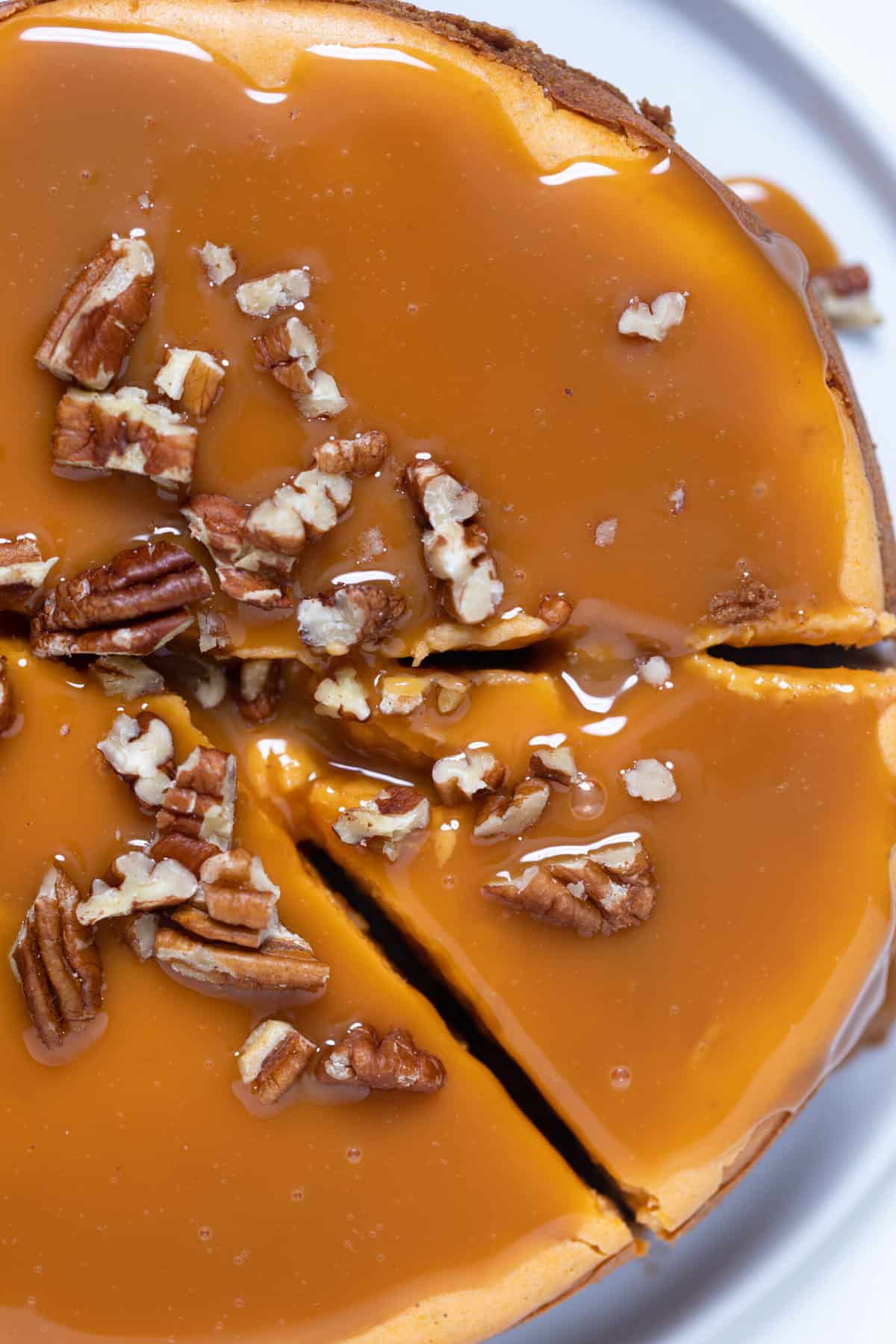 Partially-sliced Sweet Potato Caramel Cheesecake.