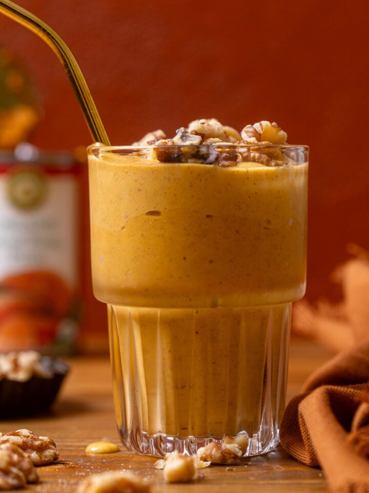 Up close shot of Cozy Sweet Potato Pie Smoothie.