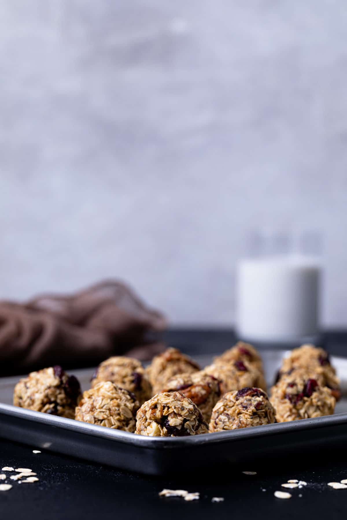 Baking tray of White Chocolate Cranberry Energy Bites.