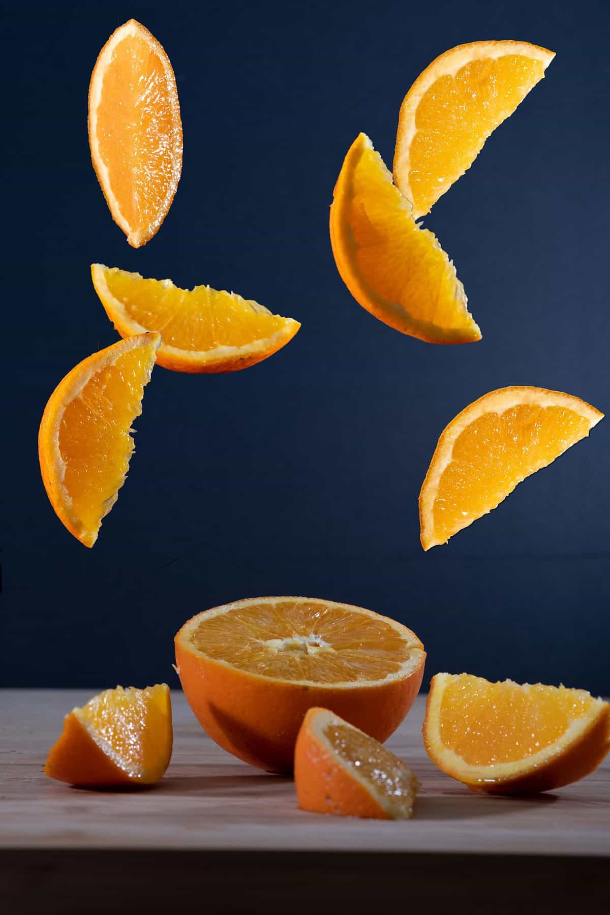 Falling slices of orange.