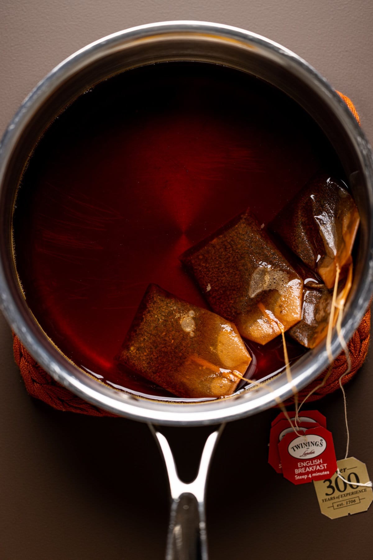 Bags of tea in a pan of water