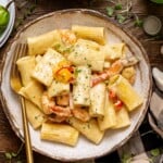 Up close shot of shrimp rasta pasta.