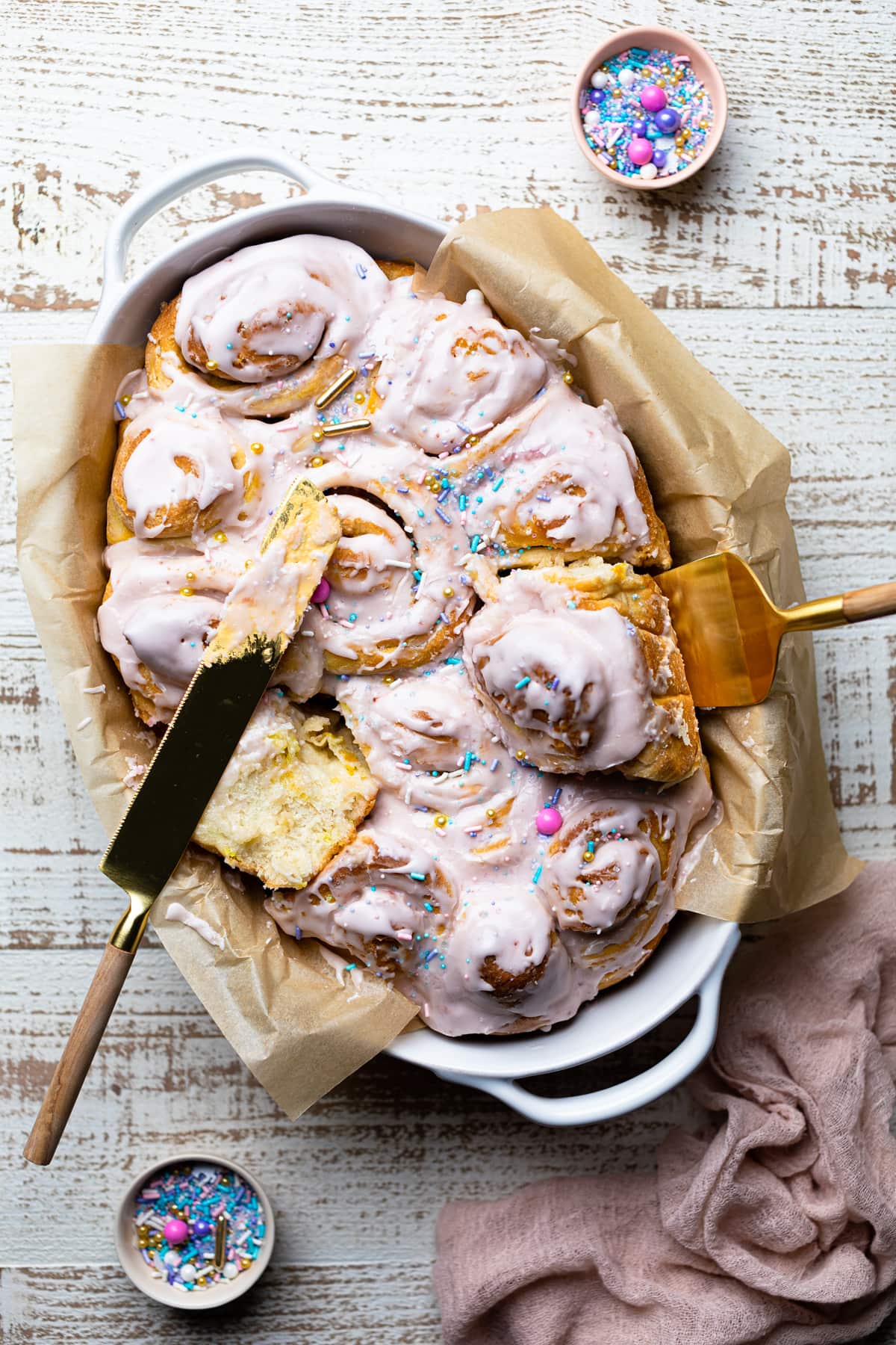 Silverware serving Vegan Funfetti Cinnamon Rolls.