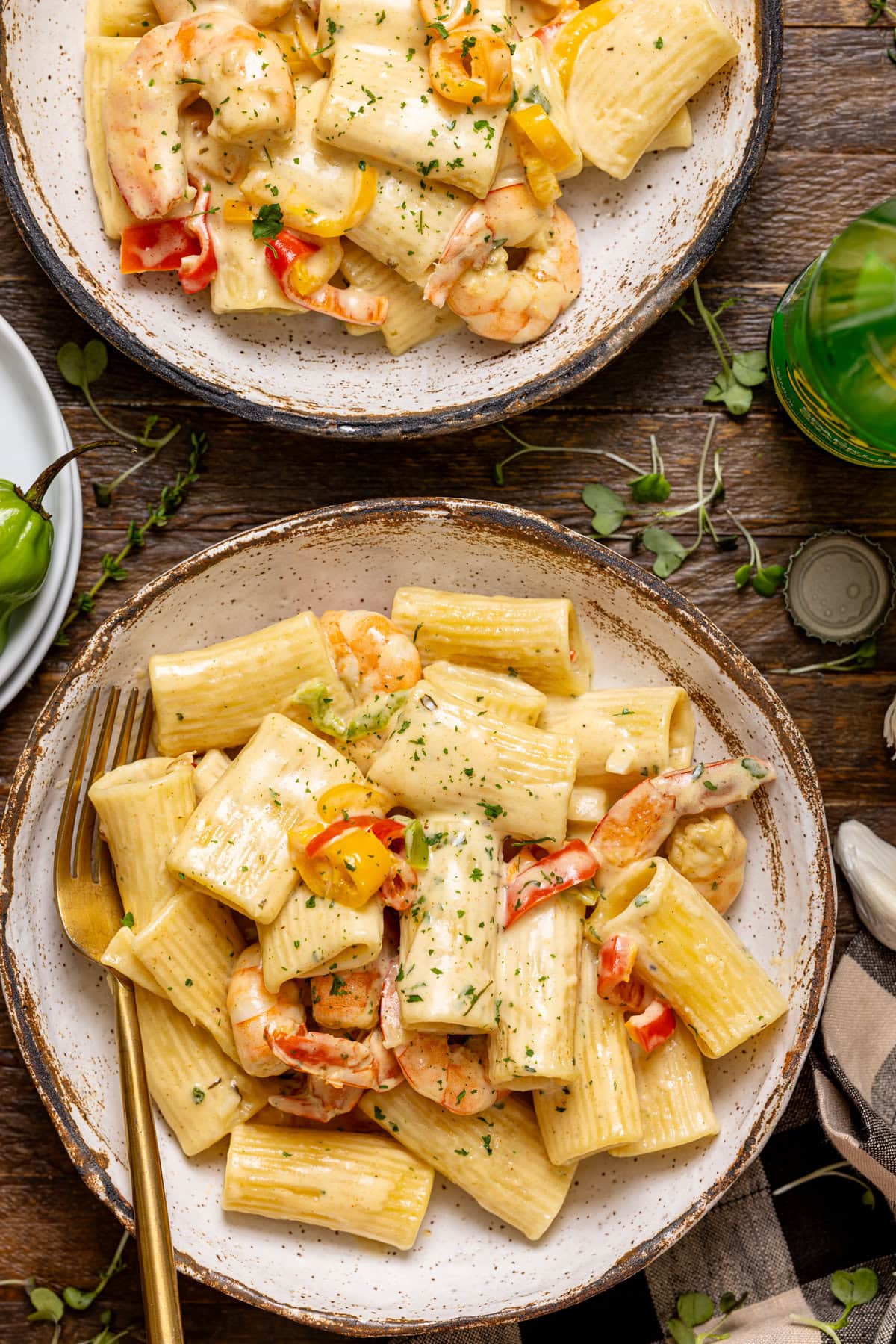 Up close shot of shrimp rasta pasta.