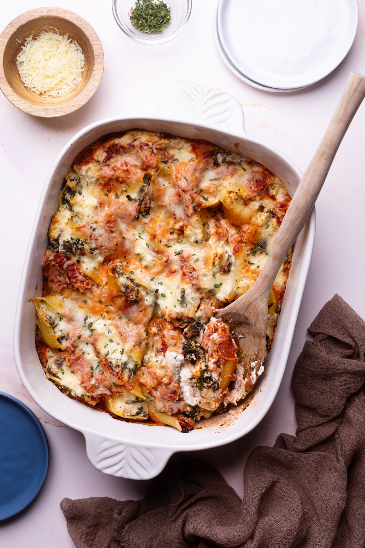 Roasted Broccolini + Chicken Ricotta Stuffed Shells