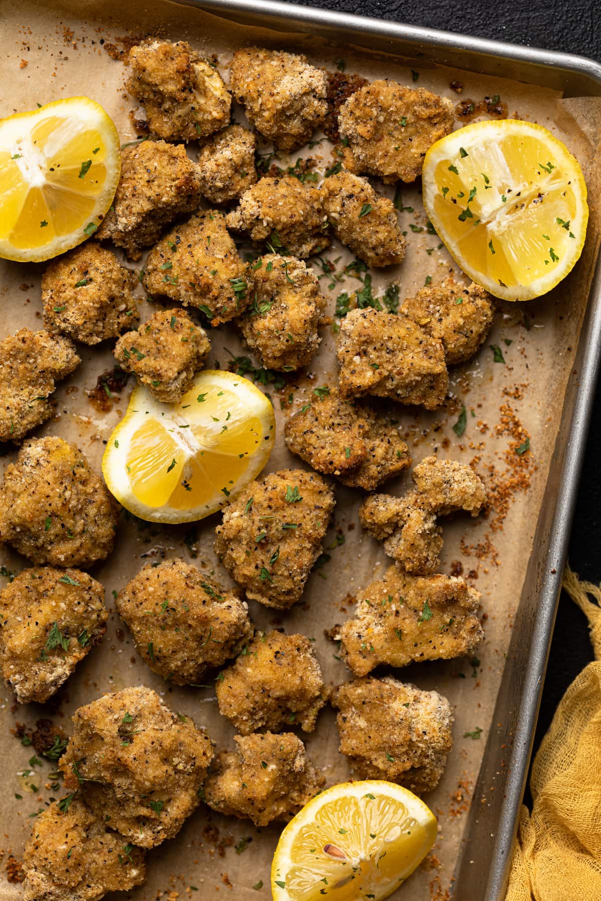 Lemon Pepper Cauliflower Bites on a baking sheet