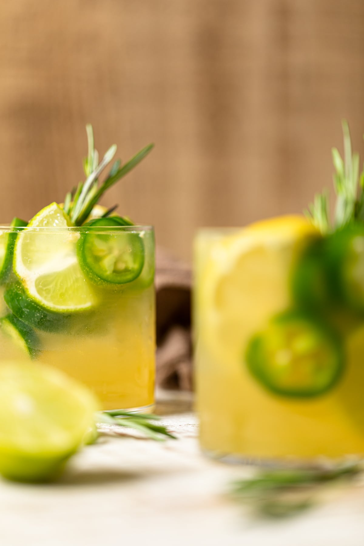 Two glasses of Jalapeno Lemon-Lime Mocktail.