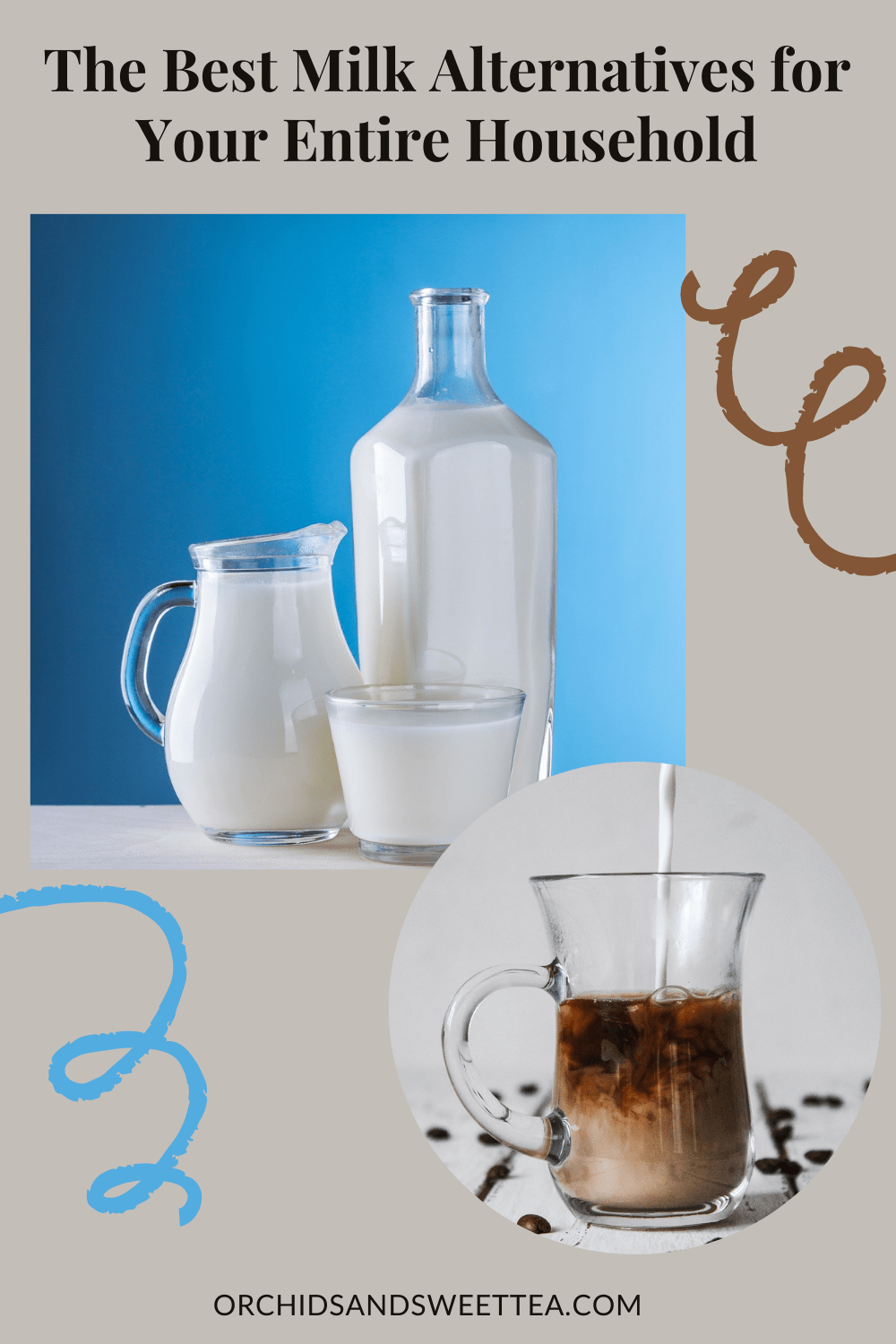 Collage with text: \"The Best Milk Alternatives for Your Entire Household.\"