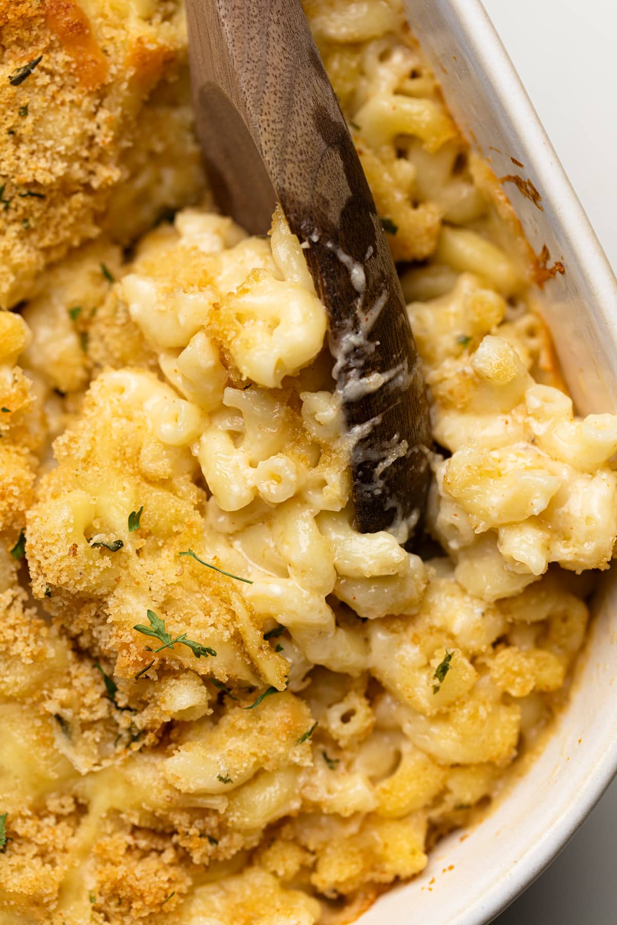 close up on the pasta in Southern Baked Mac and Cheese with Breadcrumbs