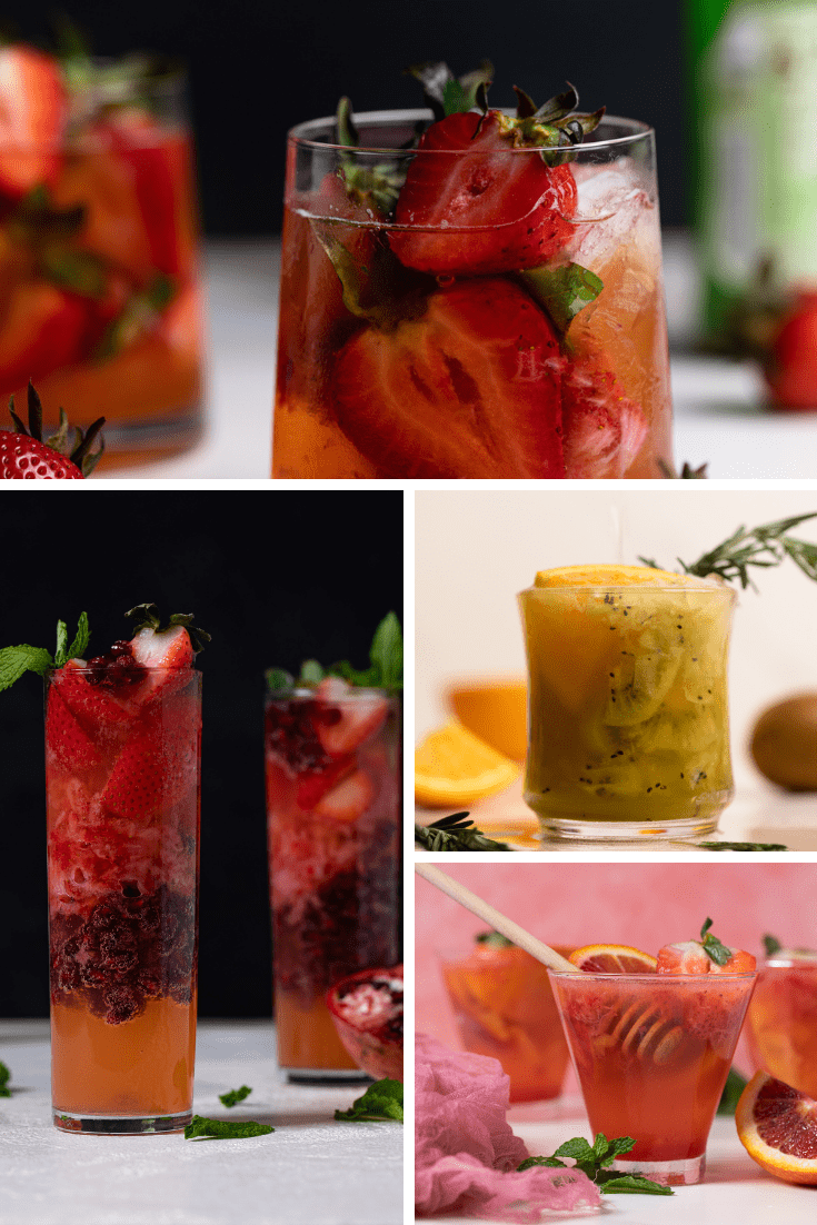 Collage of mocktails in glasses.