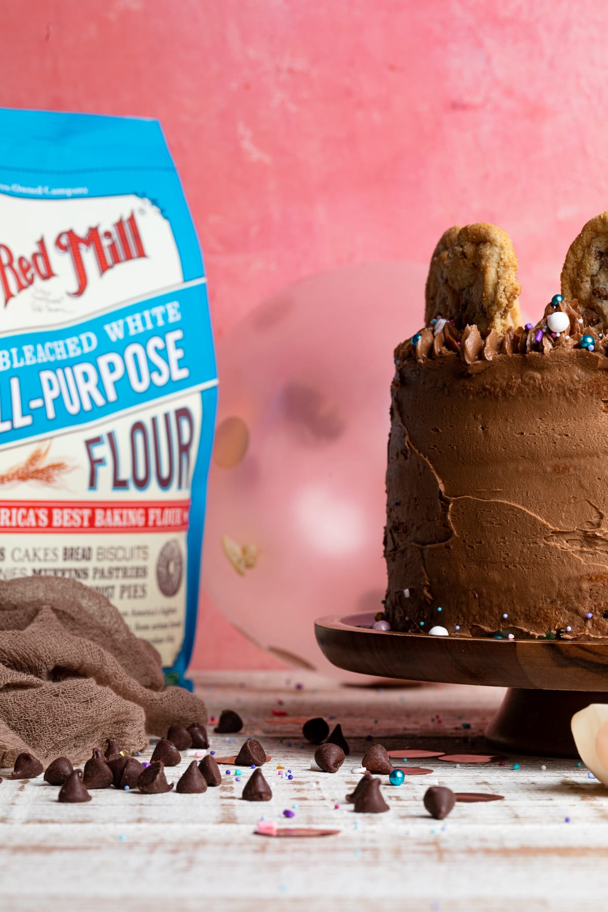 Confetti Chocolate Chip Cake with a bag of Bob\'s Red Mill flour.