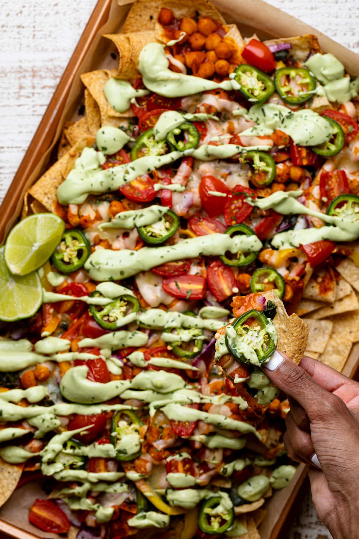 Sheet Pan Buffalo Chickpea Nachos