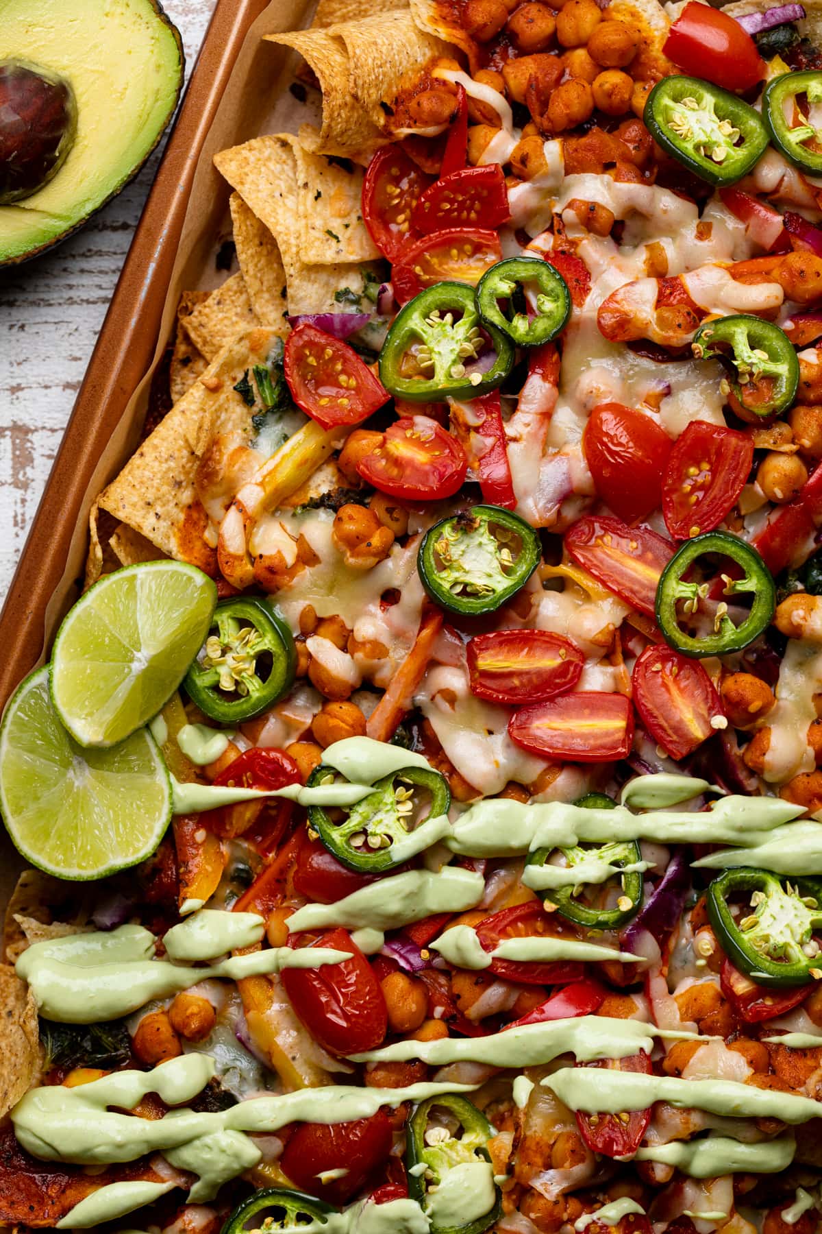 Sheet Pan Buffalo Chickpea Nachos
