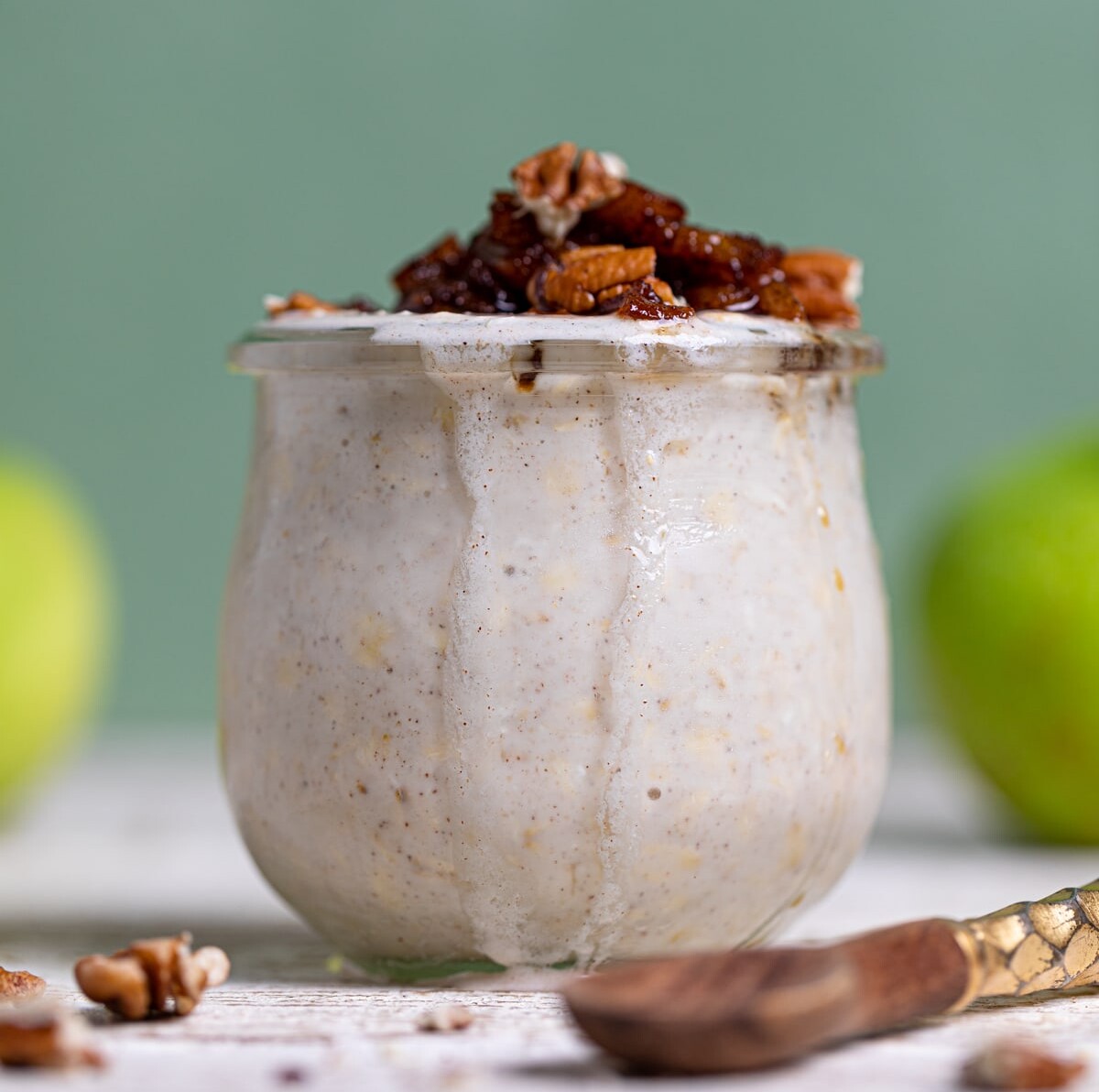 Apple Pie Overnight Oats in a small glass.