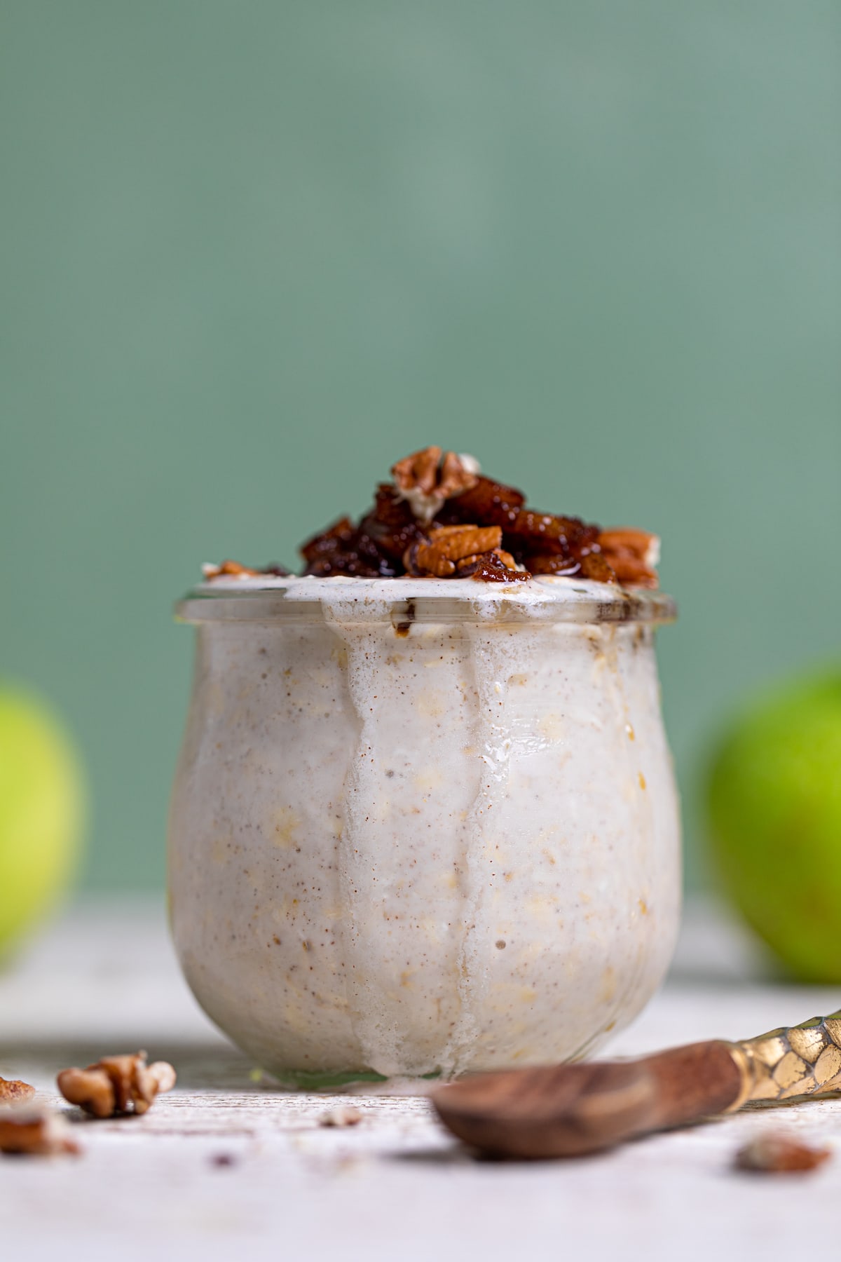 Apple Pie Overnight Oats in a small glass.