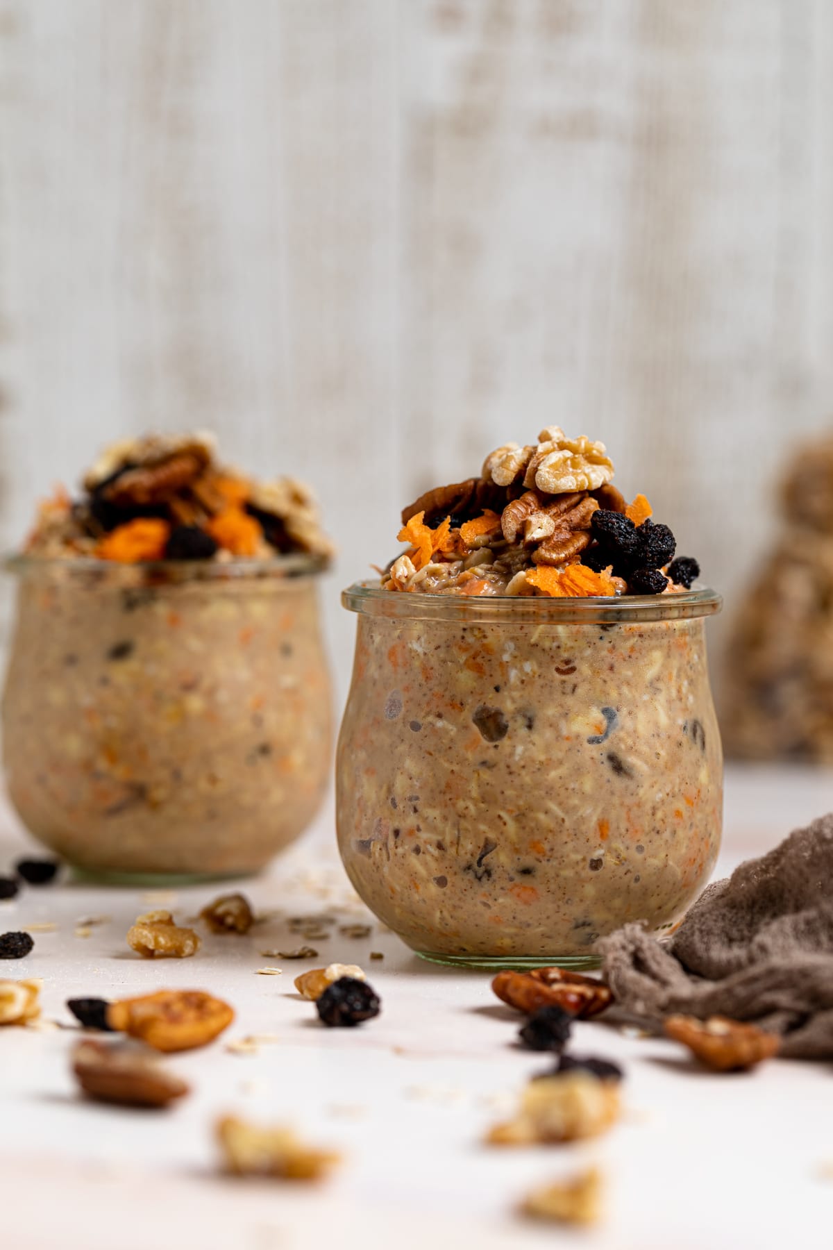 Two glasses of Spiced Carrot Cake Overnight Oats