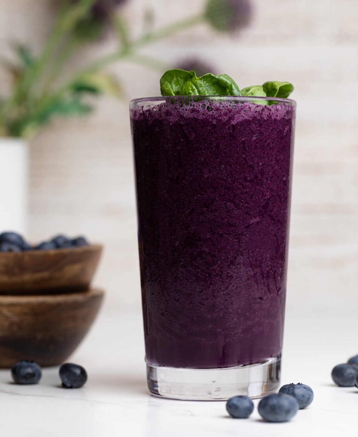 Spinach Blueberry Smoothie in a tall glass