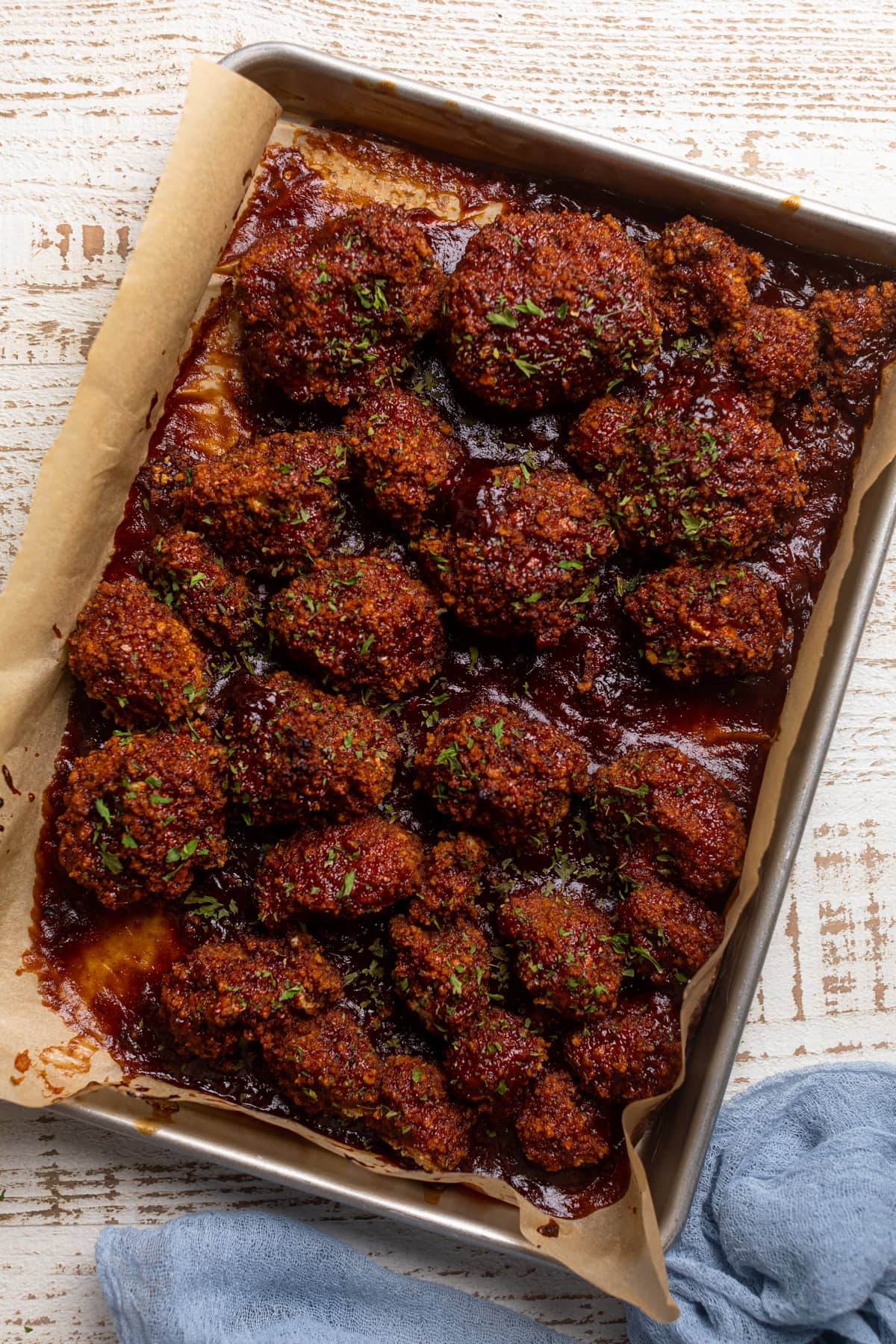 Baking sheet of barbeque Cauliflower Wings
