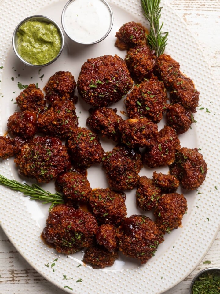 Serving platter of barbeque Cauliflower Wings