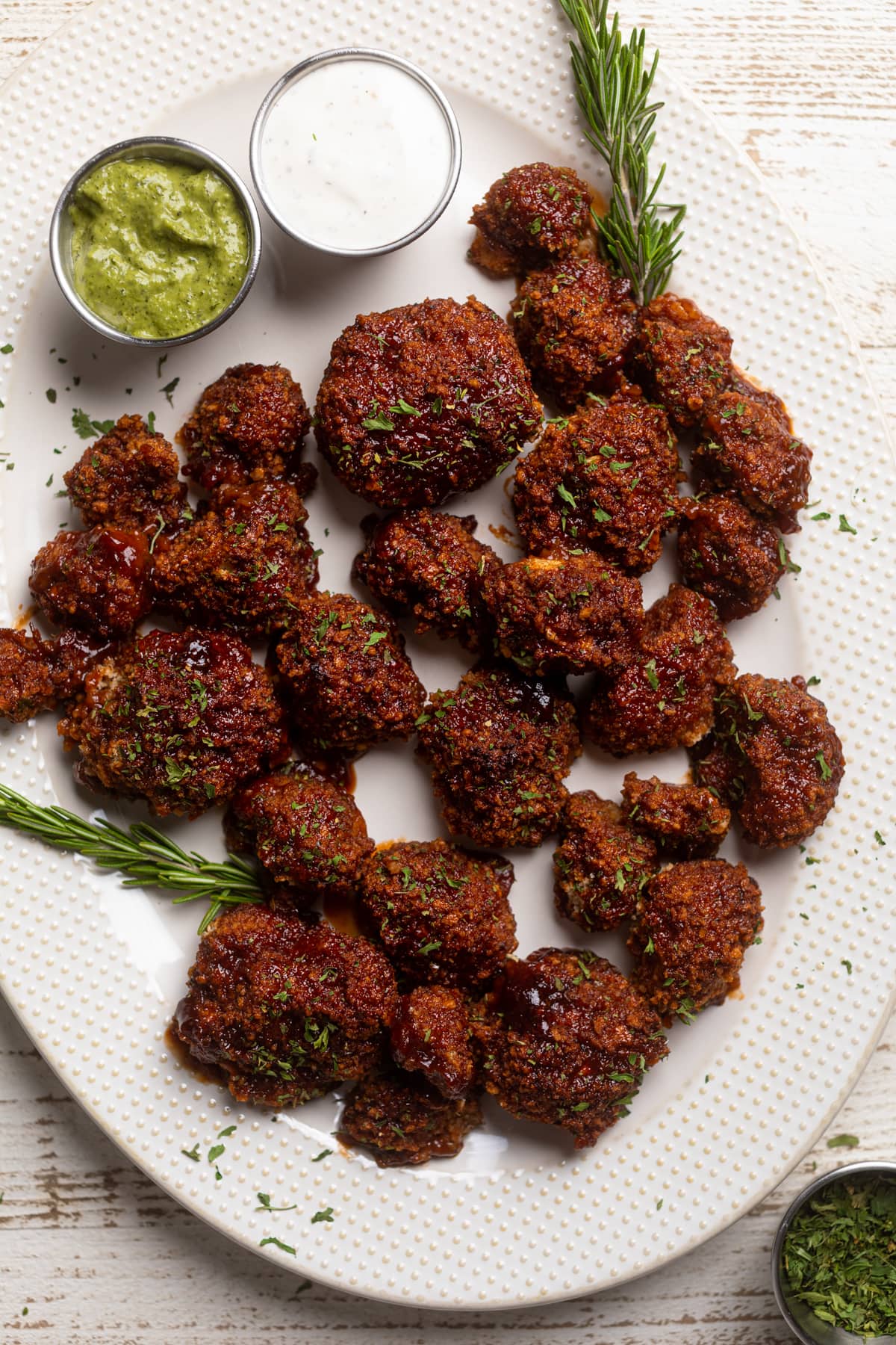 Serving platter of barbeque Cauliflower Wings