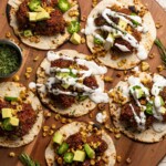 Barbeque Cauliflower Tacos on a wooden board
