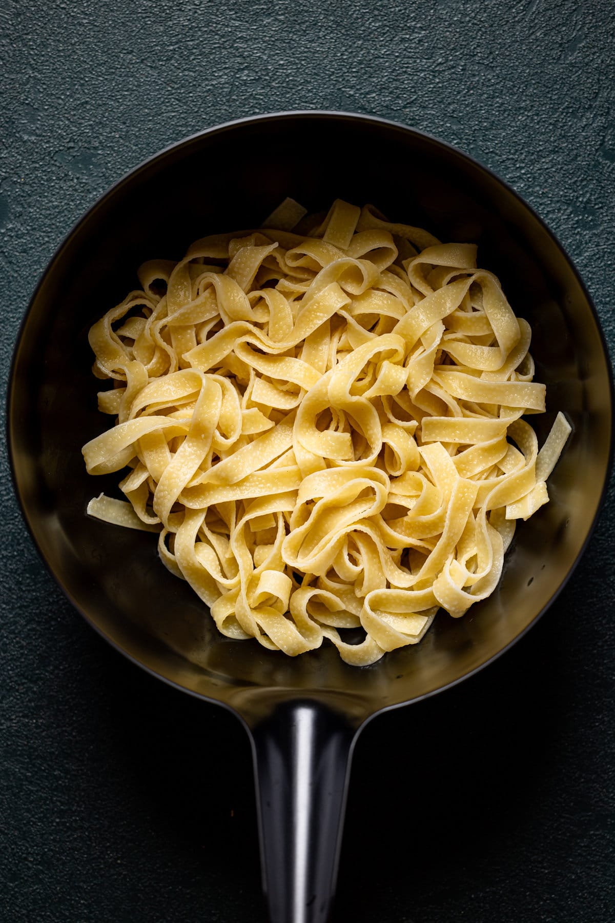 Cooked noodles in a pot