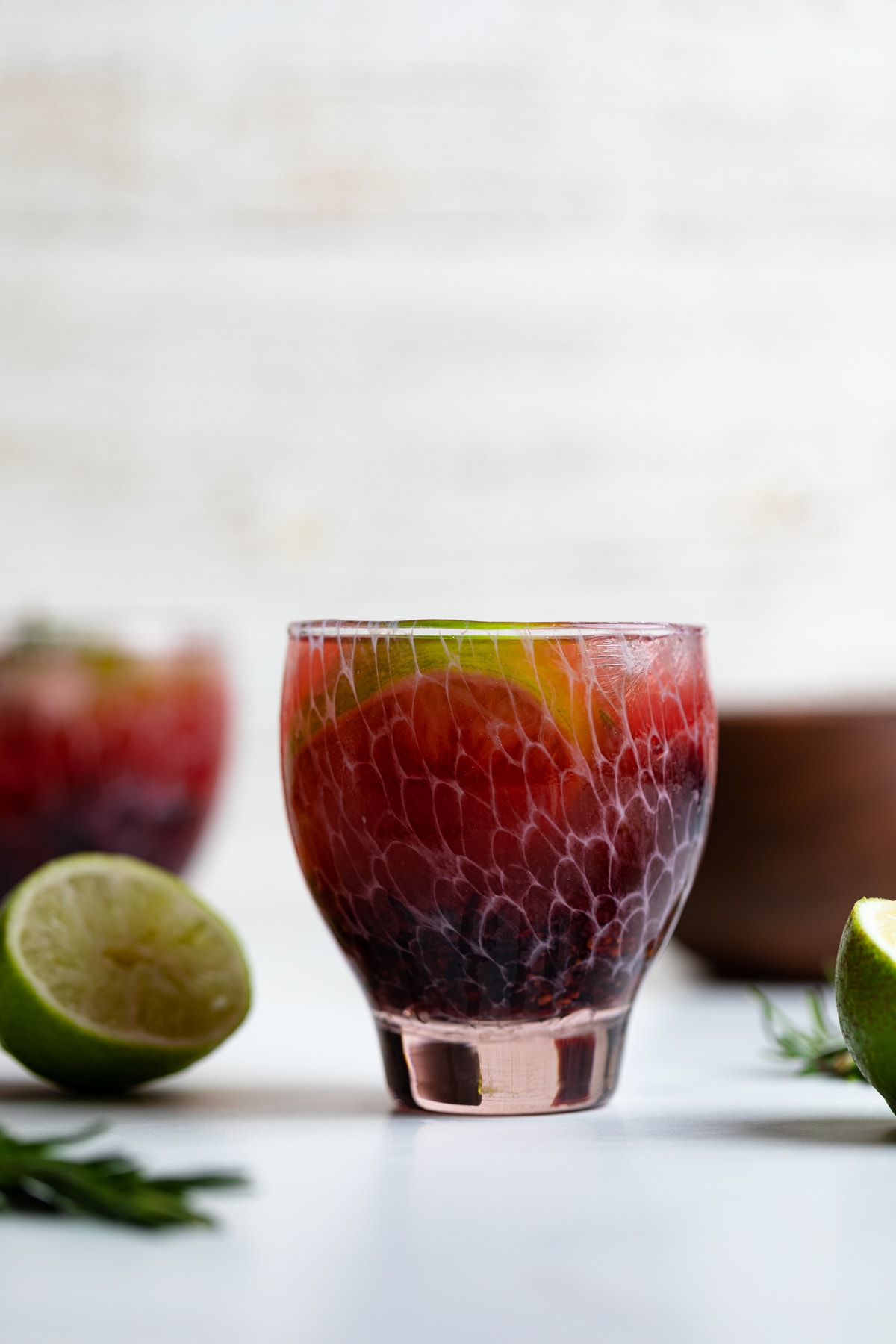 Lime wedge in a Blackberry Lime Mocktail