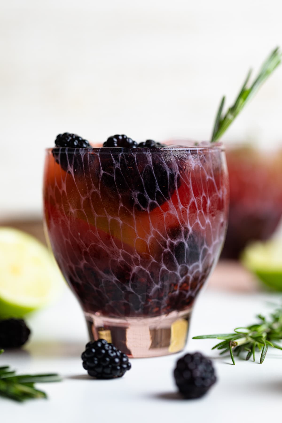 Closeup of a Blackberry Lime Mocktail