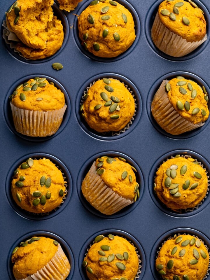 Vegan Pumpkin Spice Muffins in a muffin pan