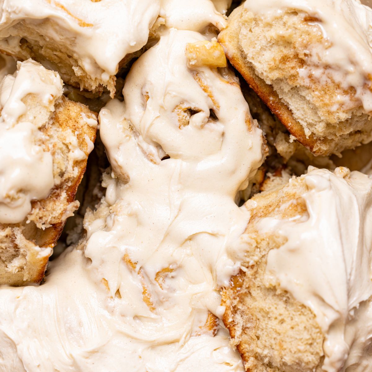 Up close shot of apple pie cinnamon rolls.