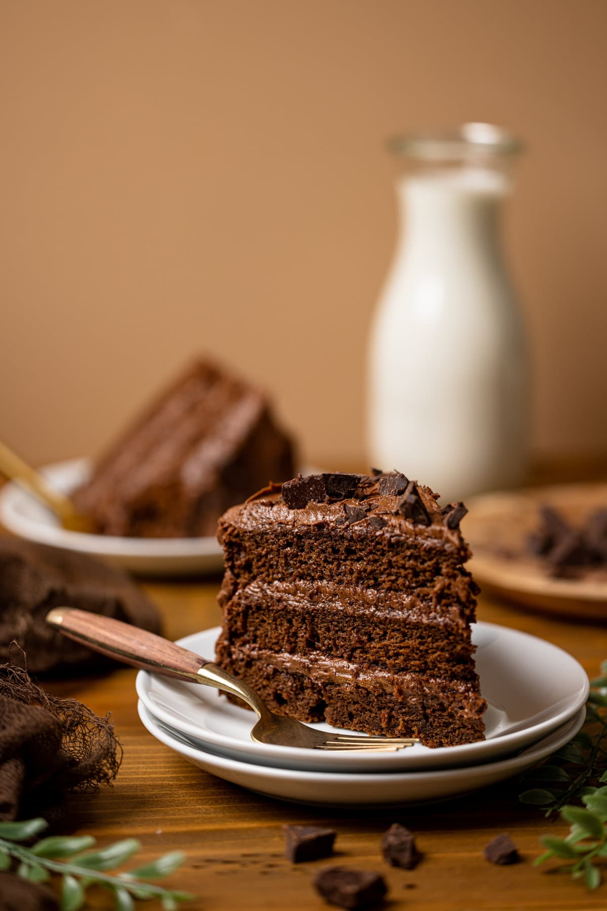 Slice of Vegan Chocolate Cake with a fork