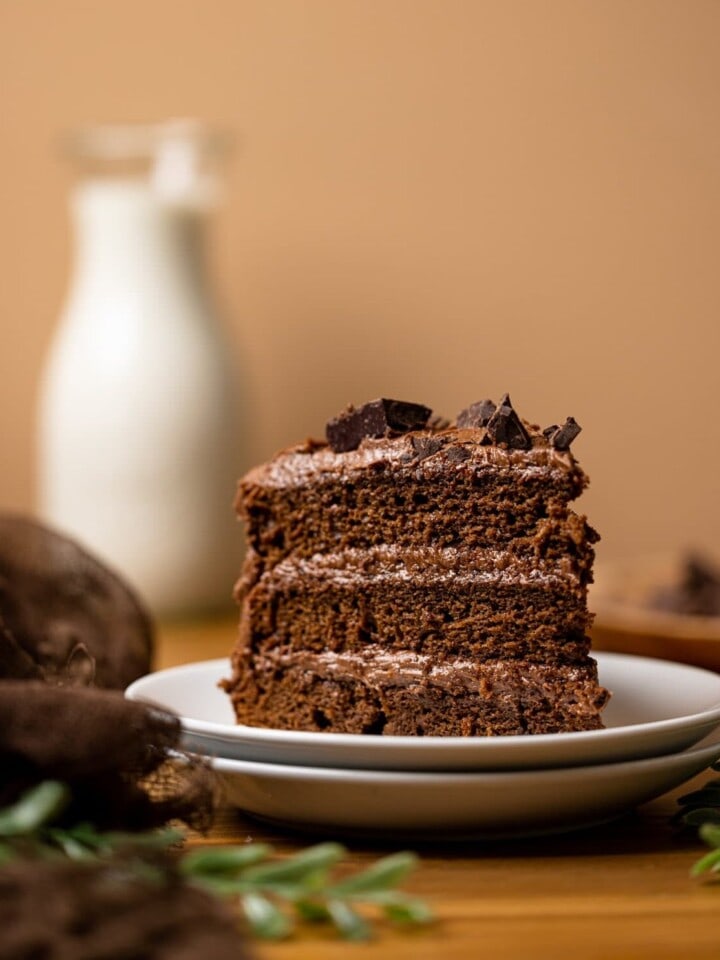 Slice of Vegan Chocolate Cake on a plate