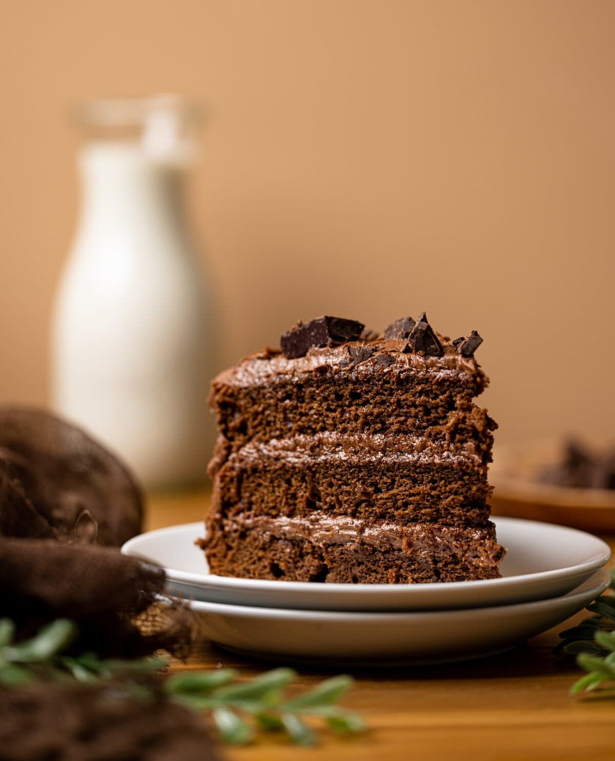 Slice of Vegan Chocolate Cake on a plate