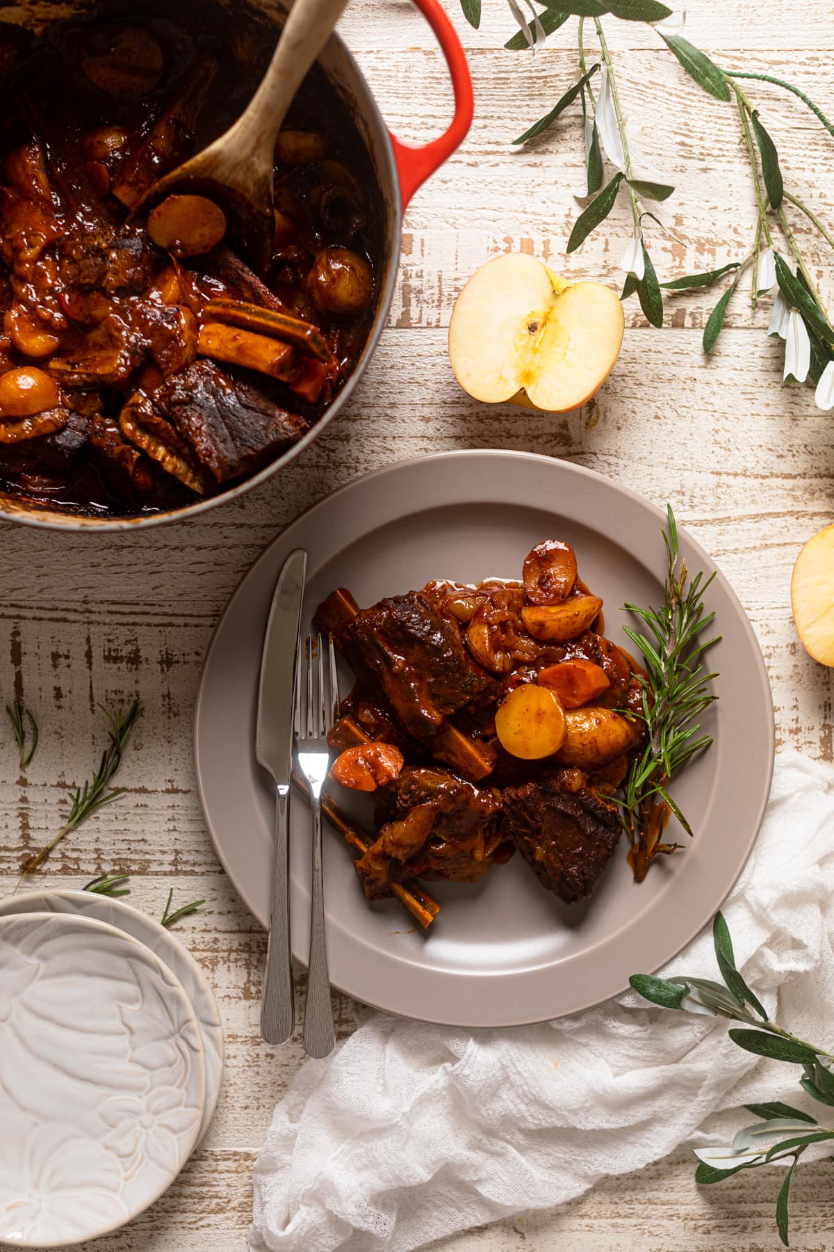 Plate and Dutch oven.