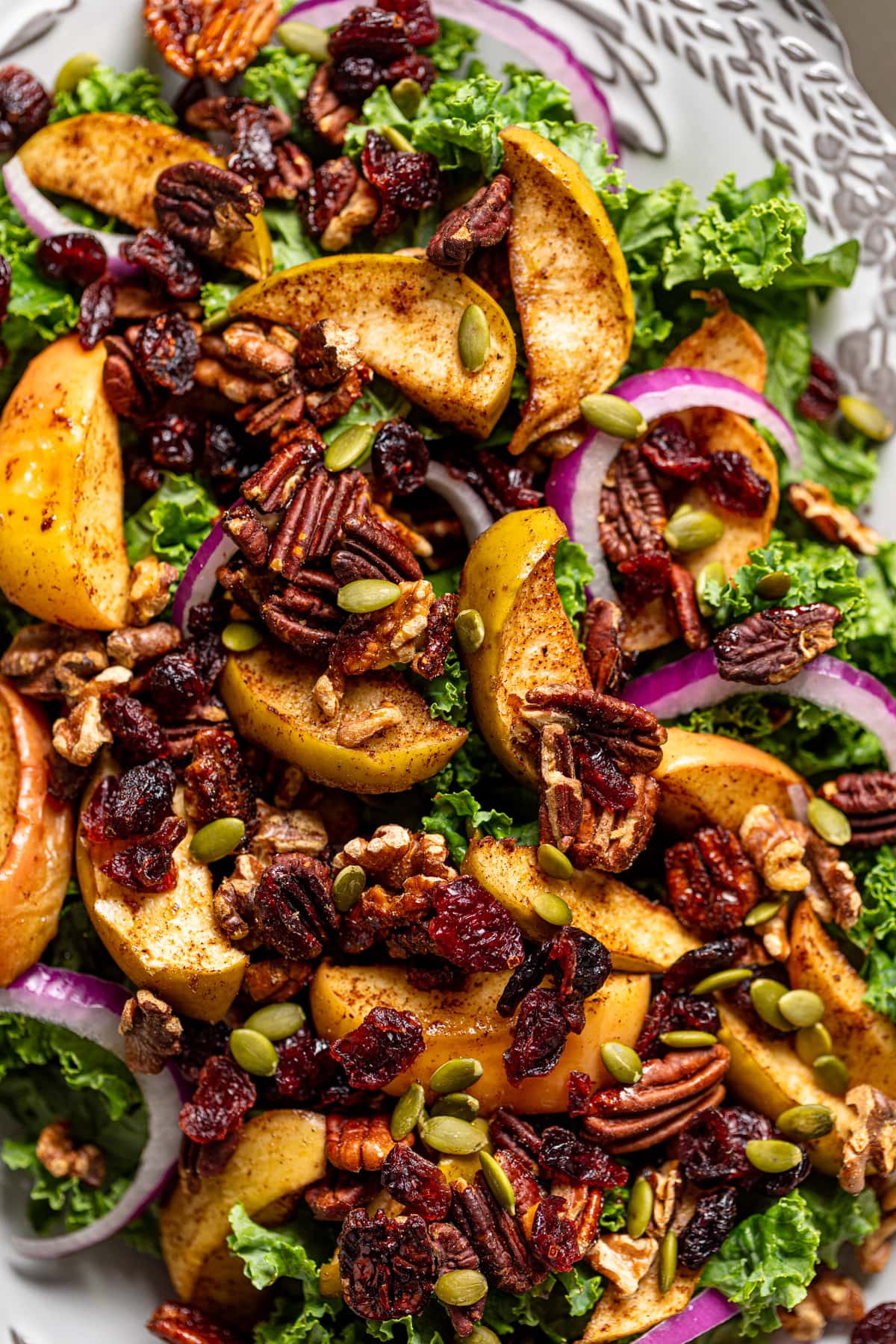 Closeup of Fall Harvest Apple Kale Salad 