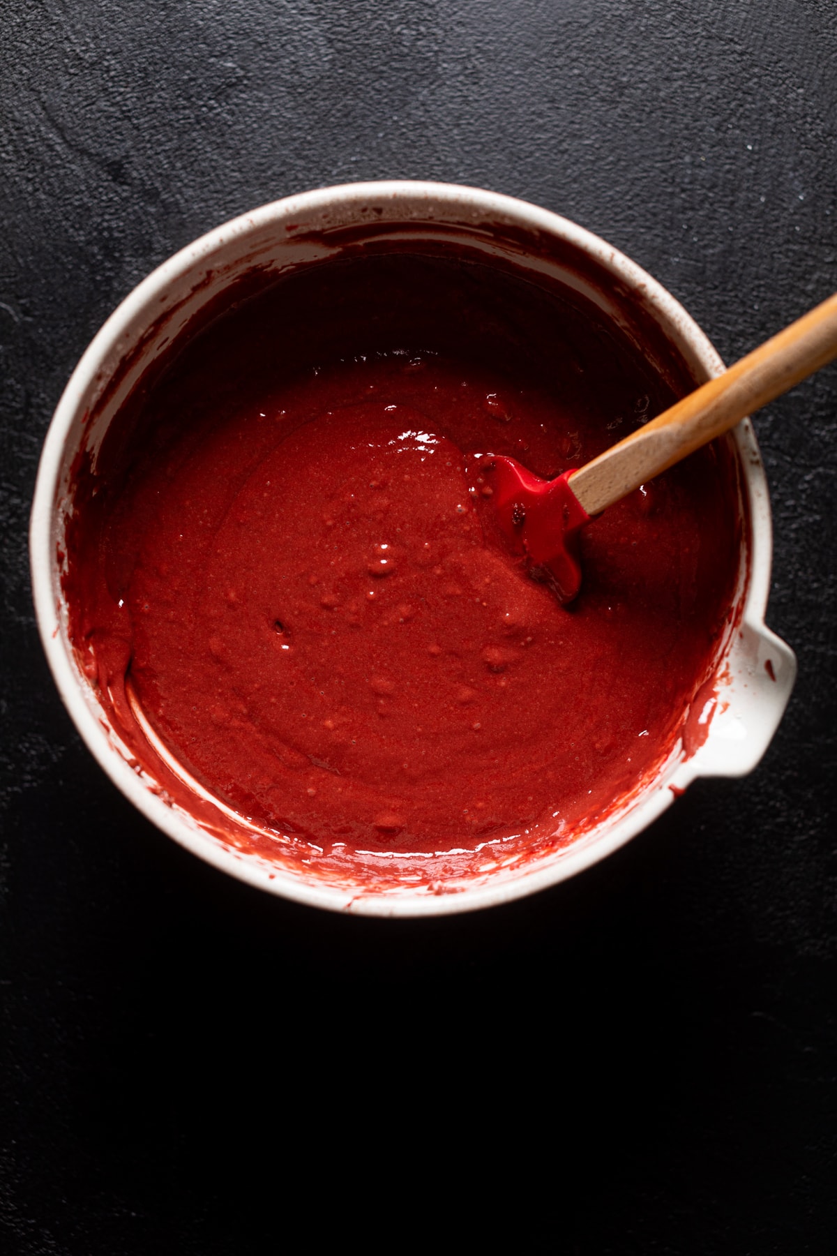 Bowl of Black Widow Red Velvet Cake batter