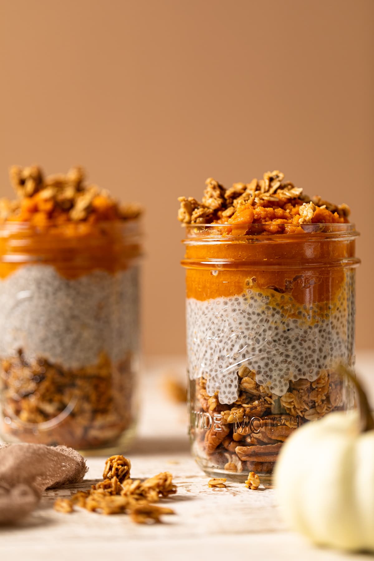 Two jars of Pumpkin Pie Chia Pudding