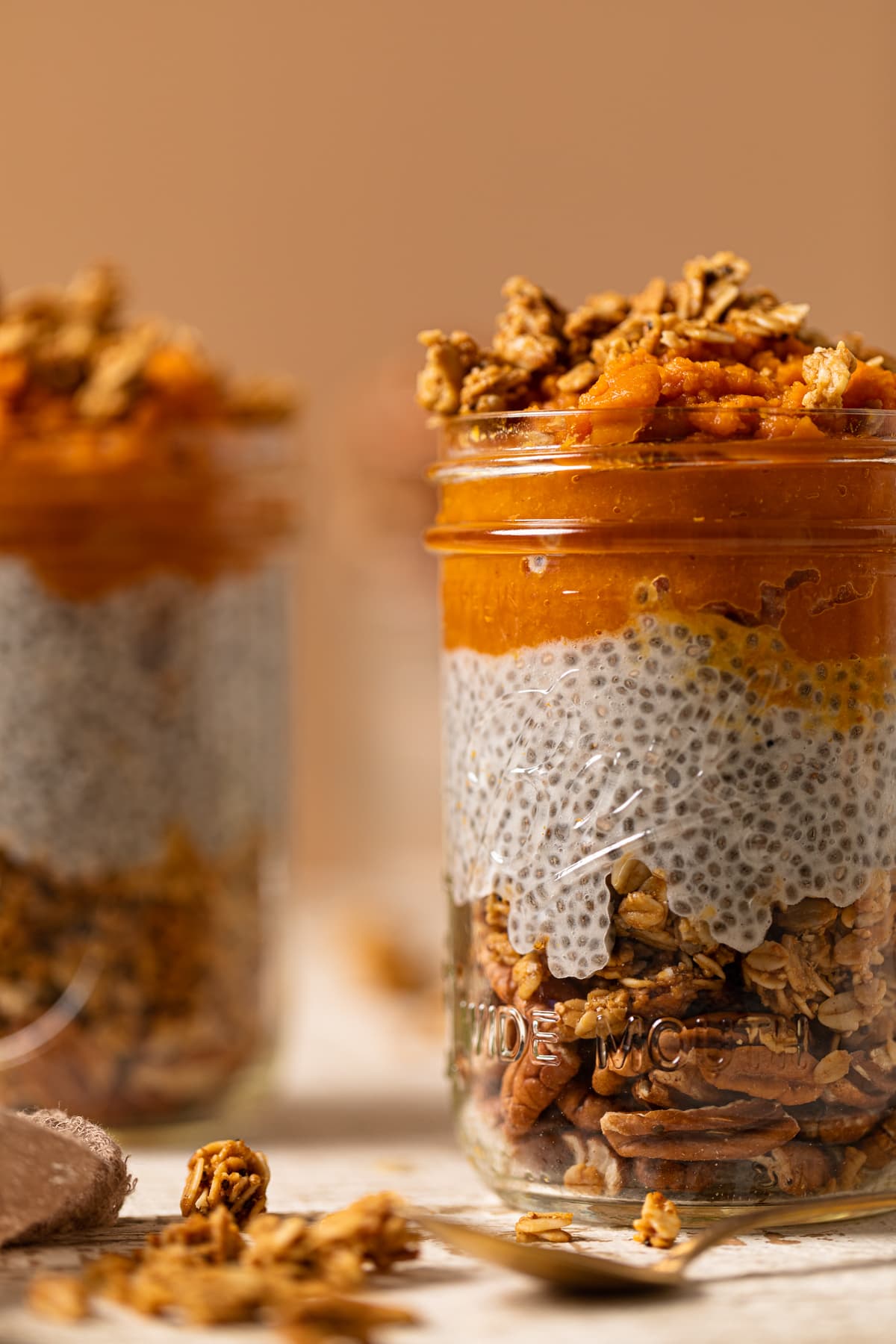 Two jars of Pumpkin Pie Chia Pudding