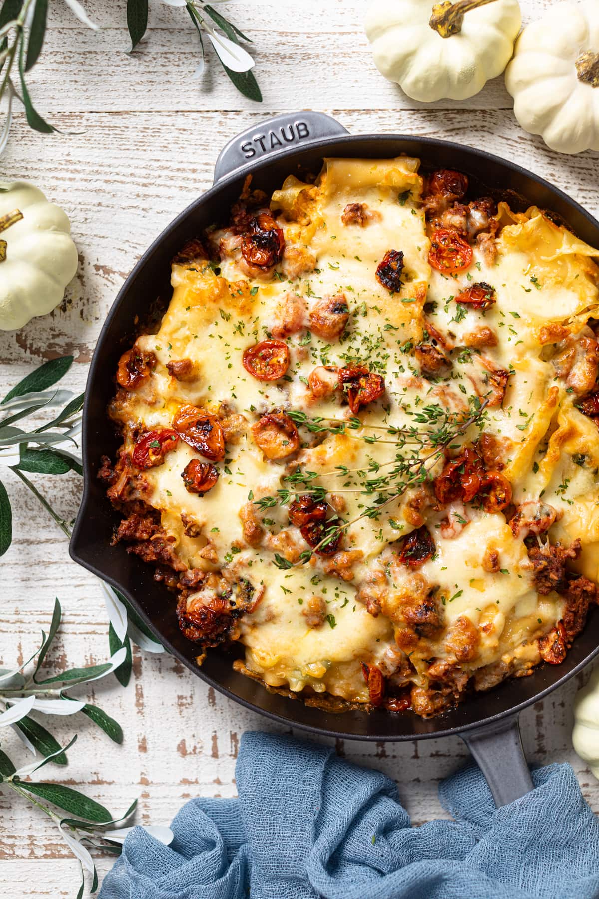 Meatless Pumpkin Lasagna in a skillet