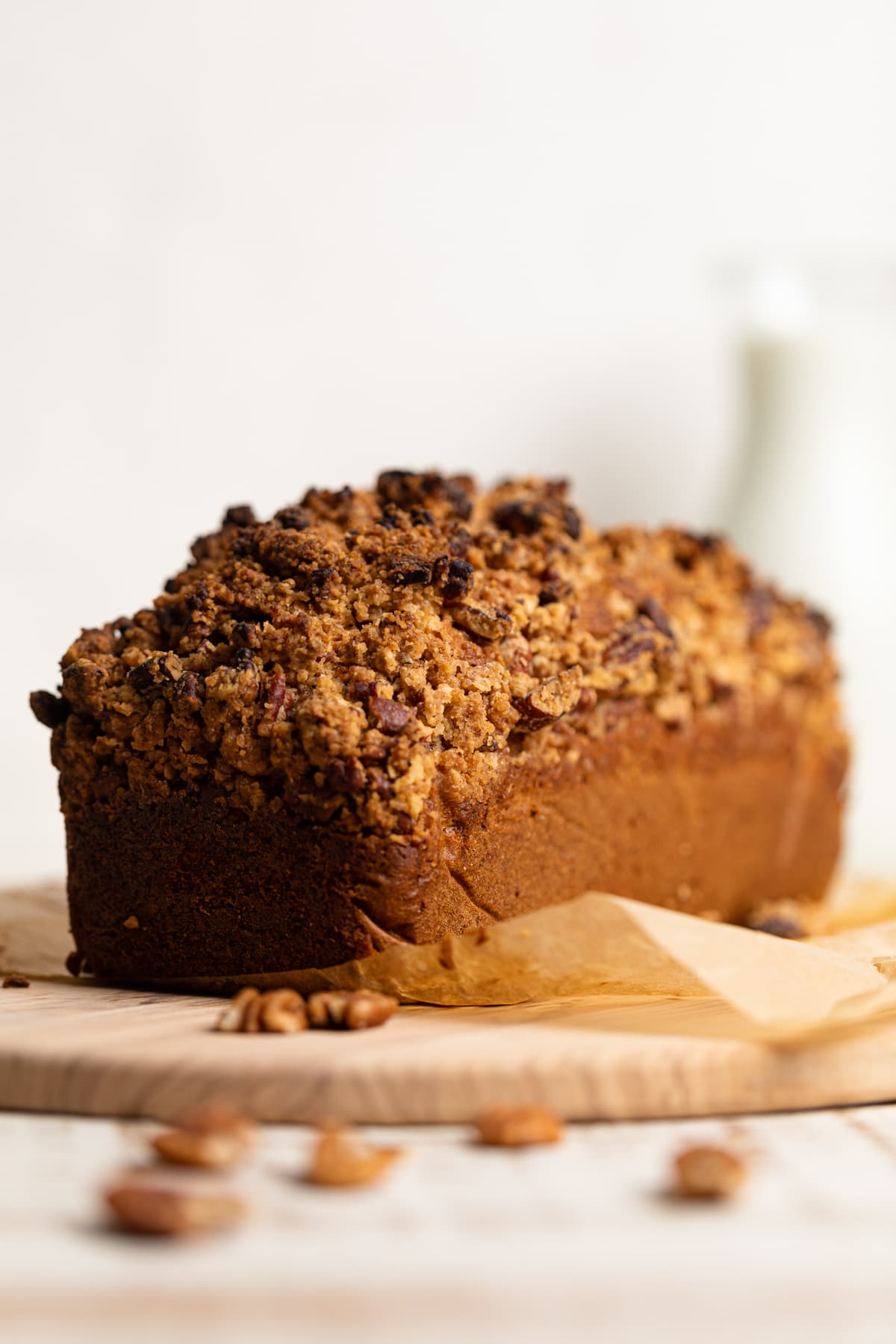 Vegan Sweet Potato Crumble Bread on a wooden board