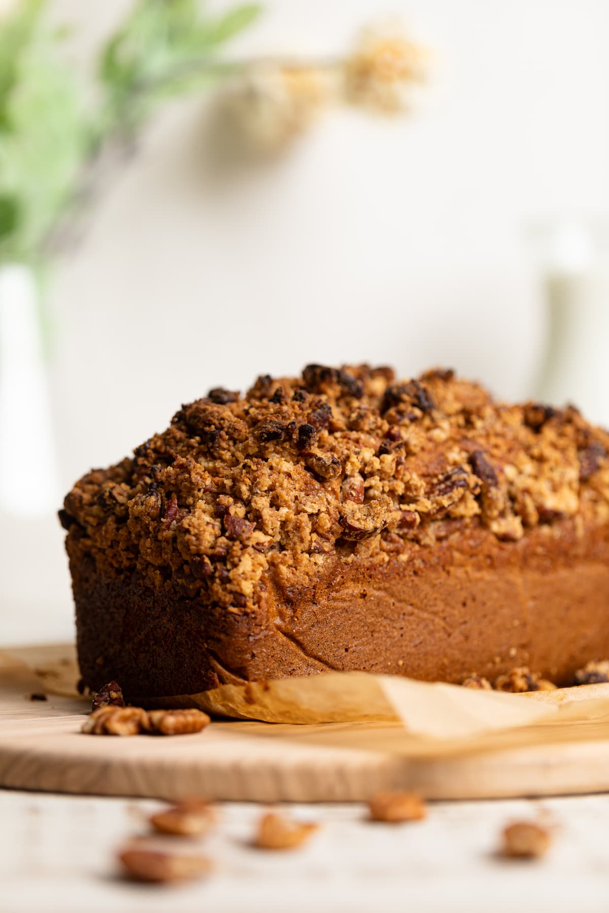 Vegan Sweet Potato Crumble Bread on a wooden board