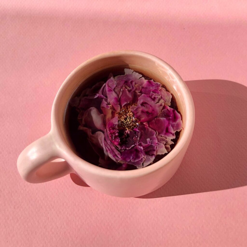 Flower in a mug of tea