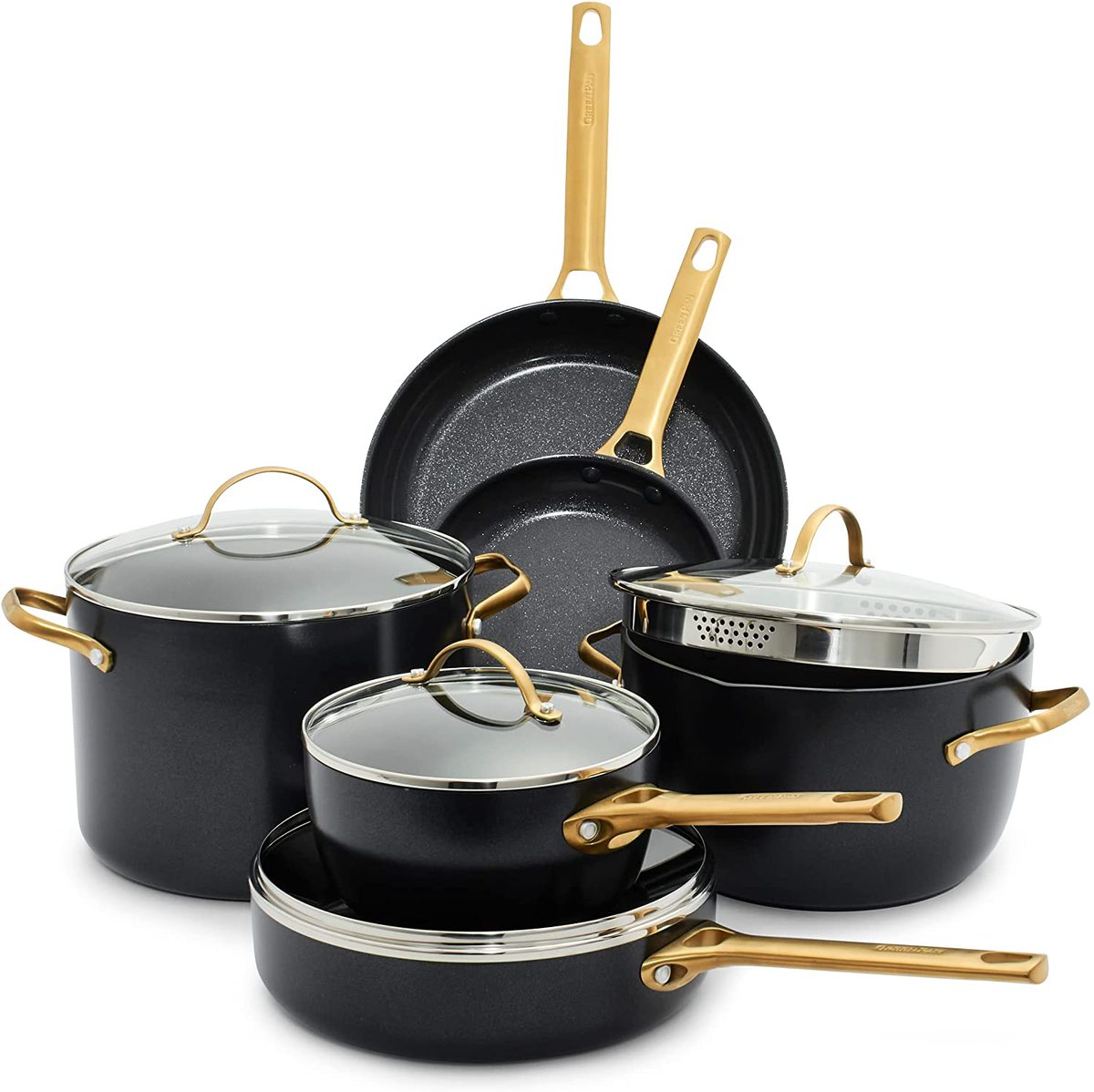 Black and gold ceramic nonstick cookware set
