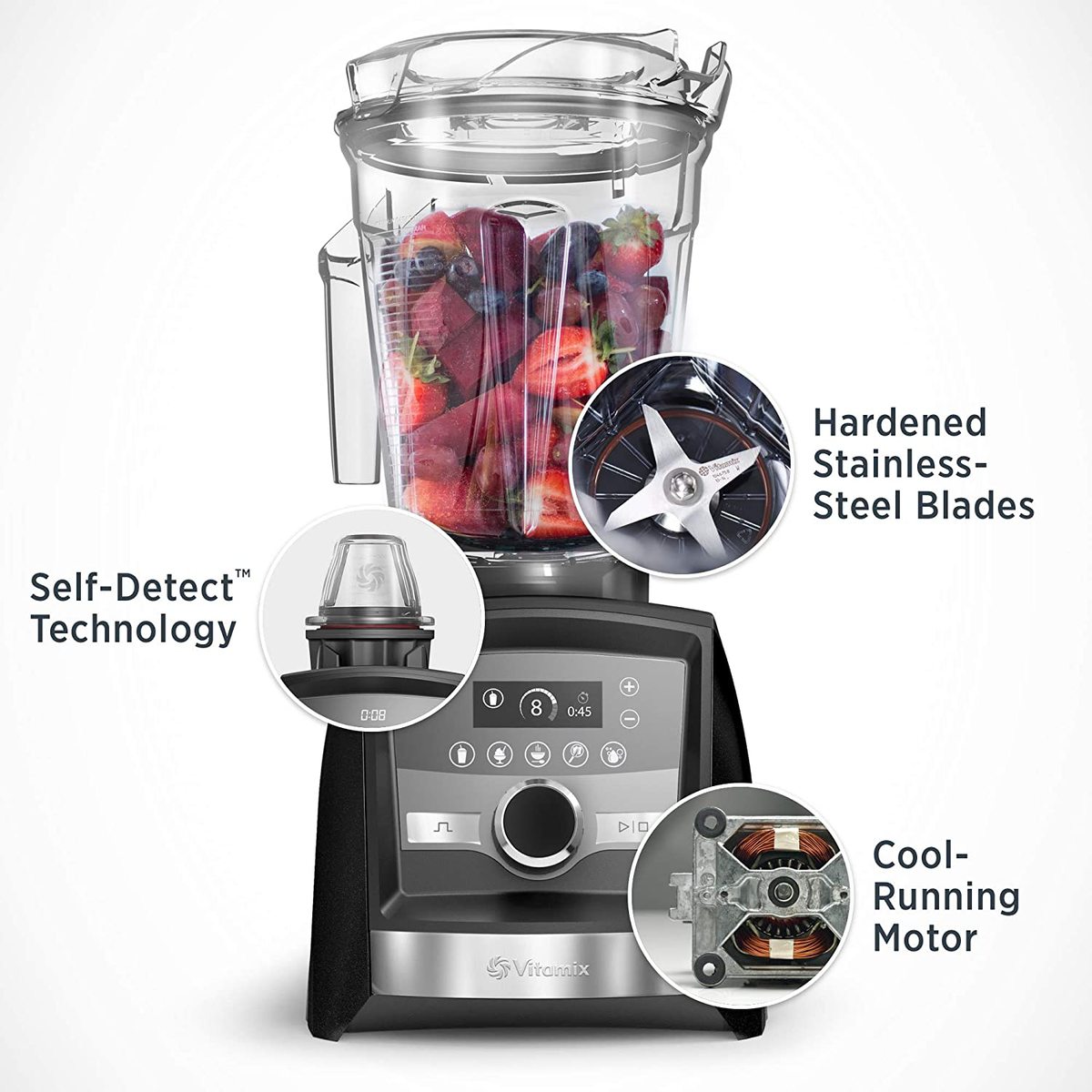 Vitamix blender filled with berries