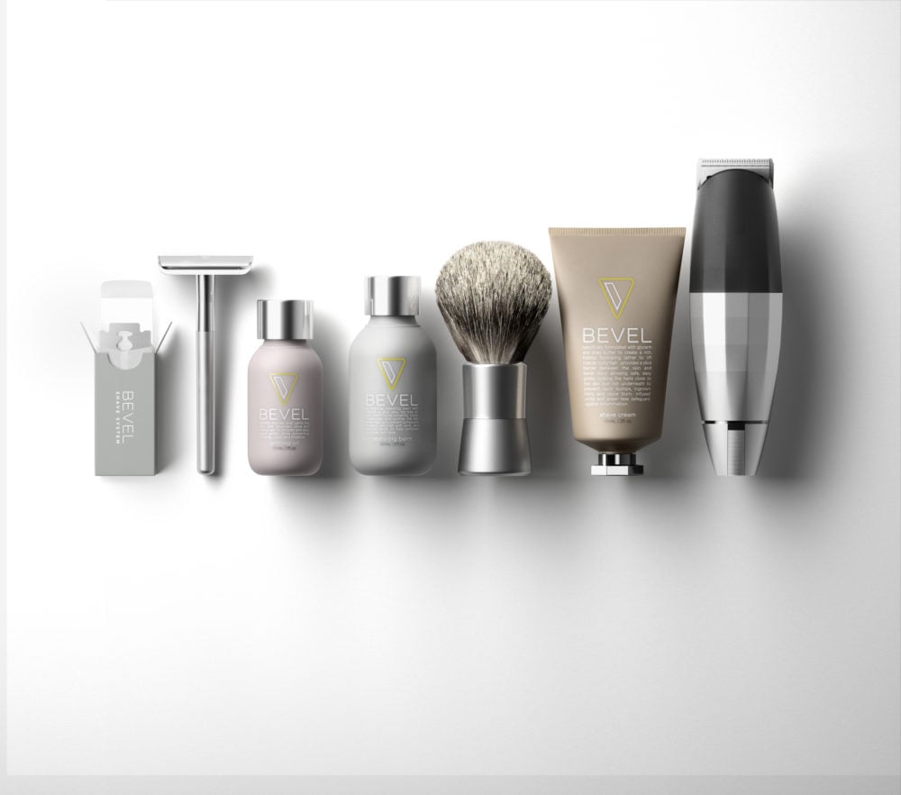 Lineup of seven Bevel skincare products for men