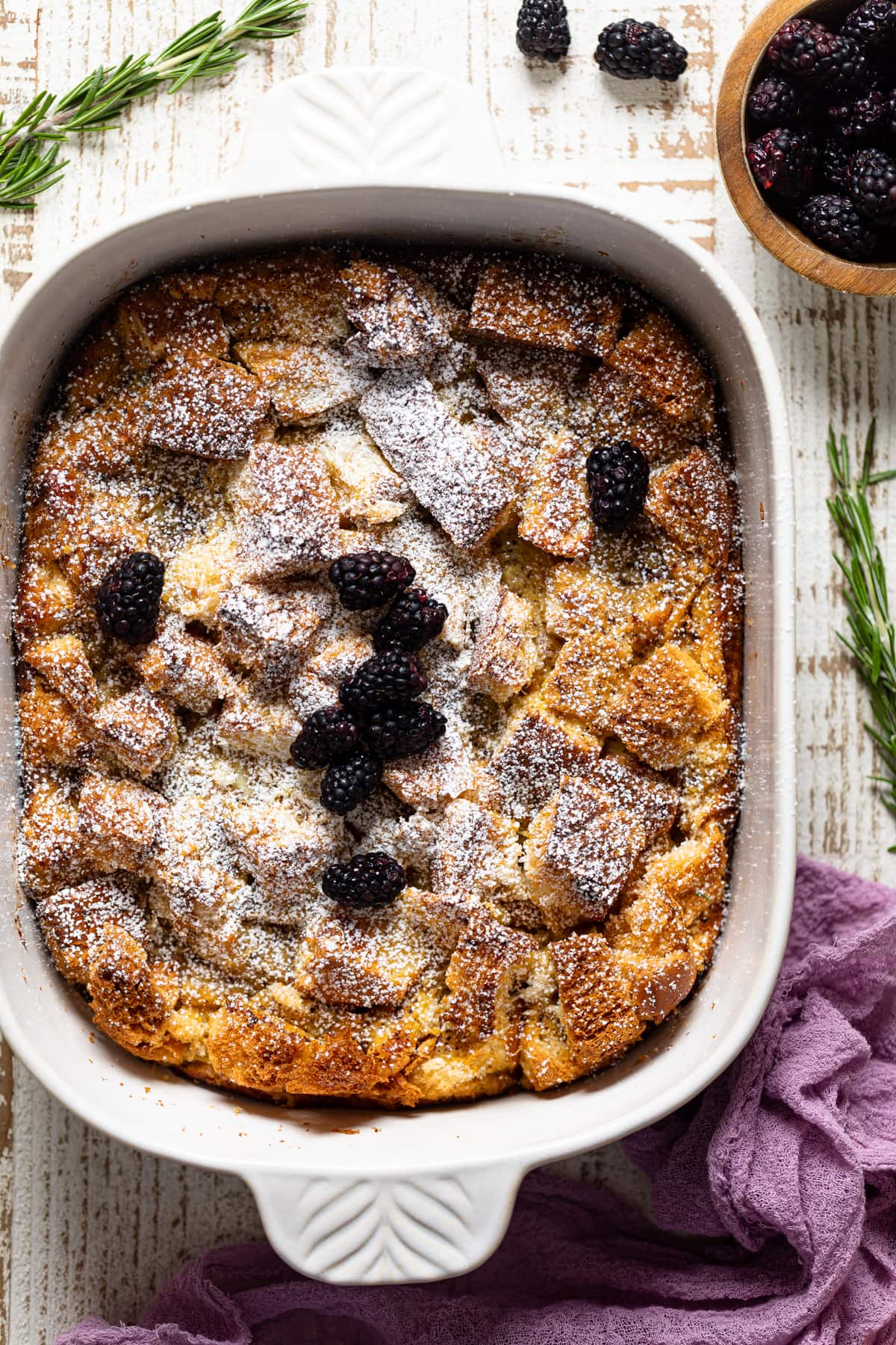 Overhead shot of Cinnamon Brown Butter French Toast Casserole