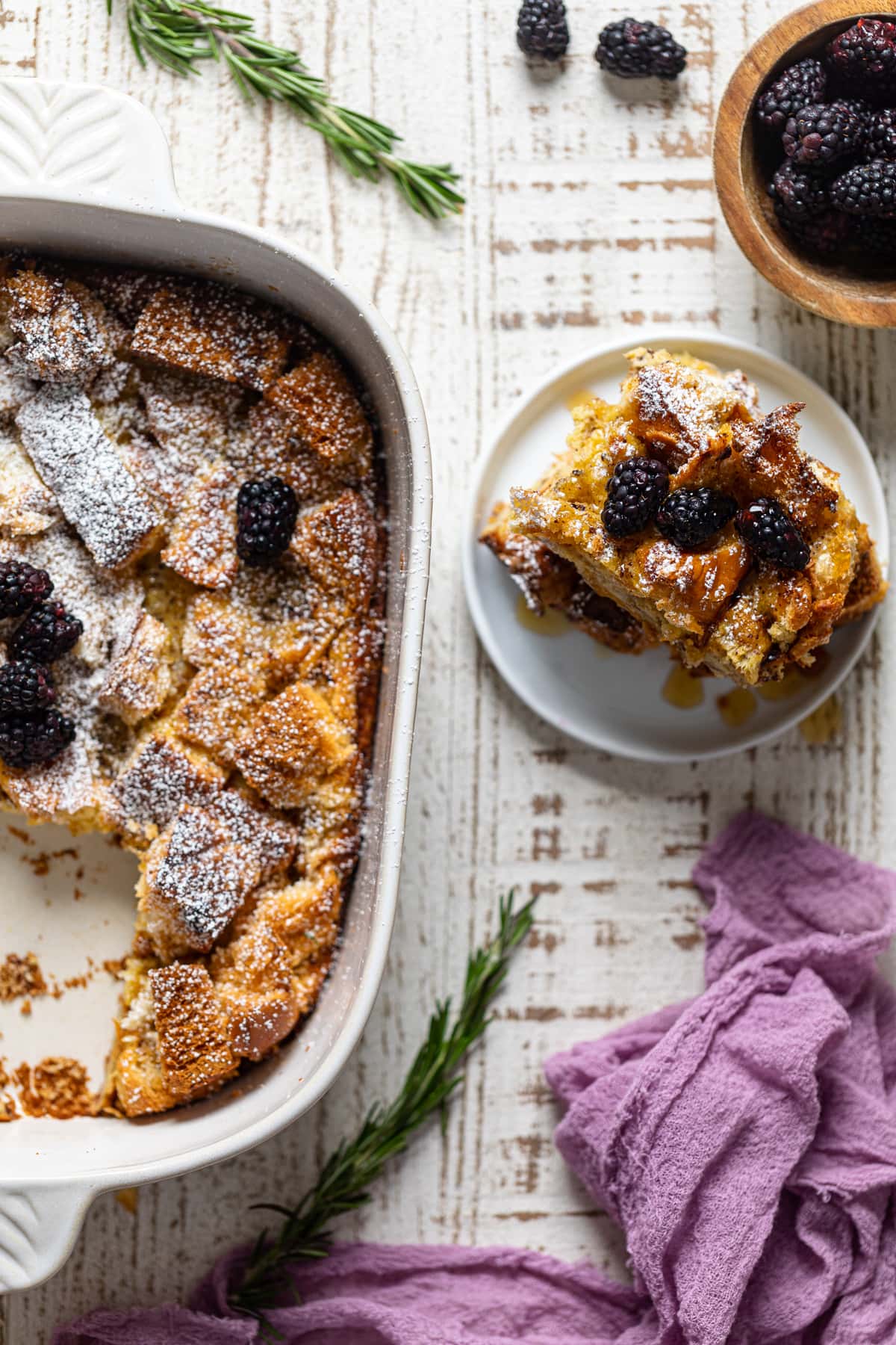 Piece of Cinnamon Brown Butter French Toast Casserole on a small plate